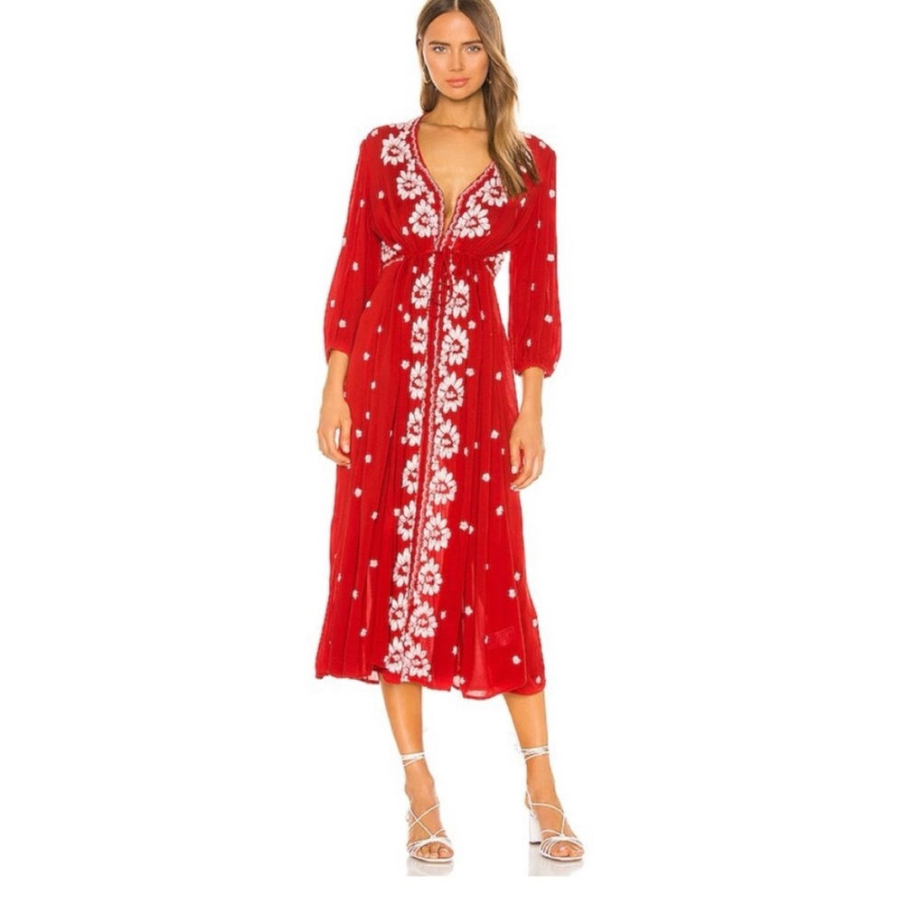 Free People Crimson Floral Midi Dress